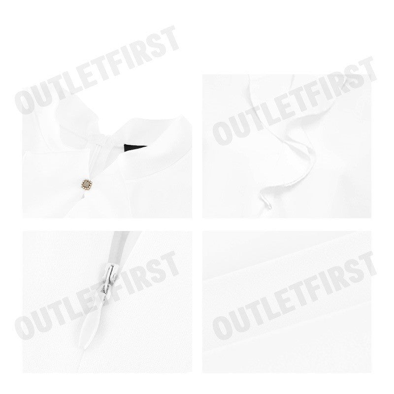 G2000 รุ่น WOMEN'S SATIN STAND COLLAR RUFFLED LONG SLEEVES BLOUSE CODE: 46241091 01 เสื้อเบลาส์ เสื้อผู้หญิง เสื้อสีขาว