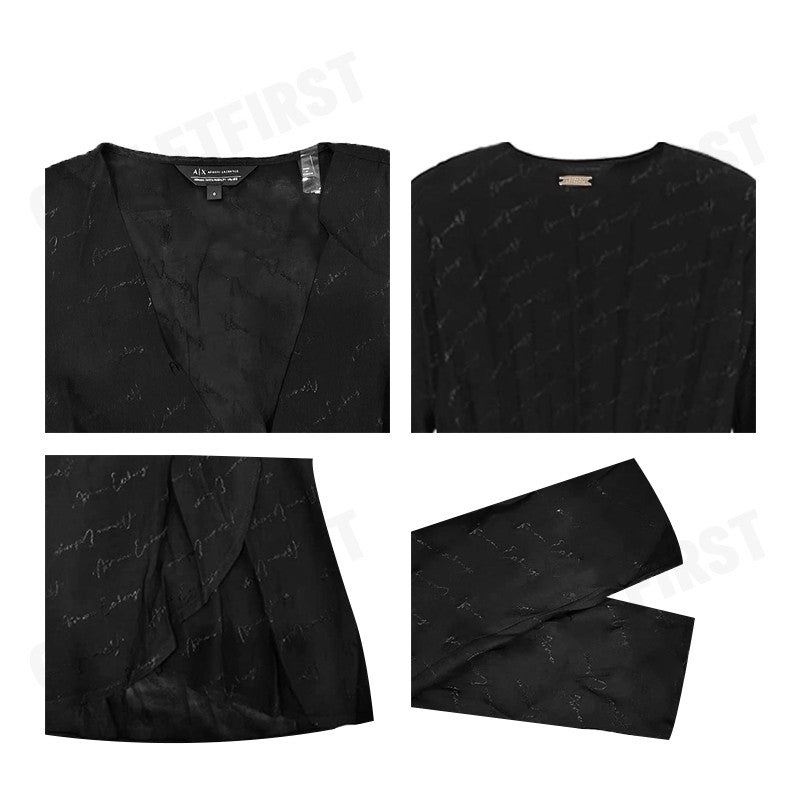 ARMANI EXCHANGE รุ่น SATIN DRESS WITH ALLOVER ASV LOGO CODE: 6DYA21 YN4VZ 1200 ชุดเดรสผู้หญิง ชุดกระโปรง ชุดสีดำ
