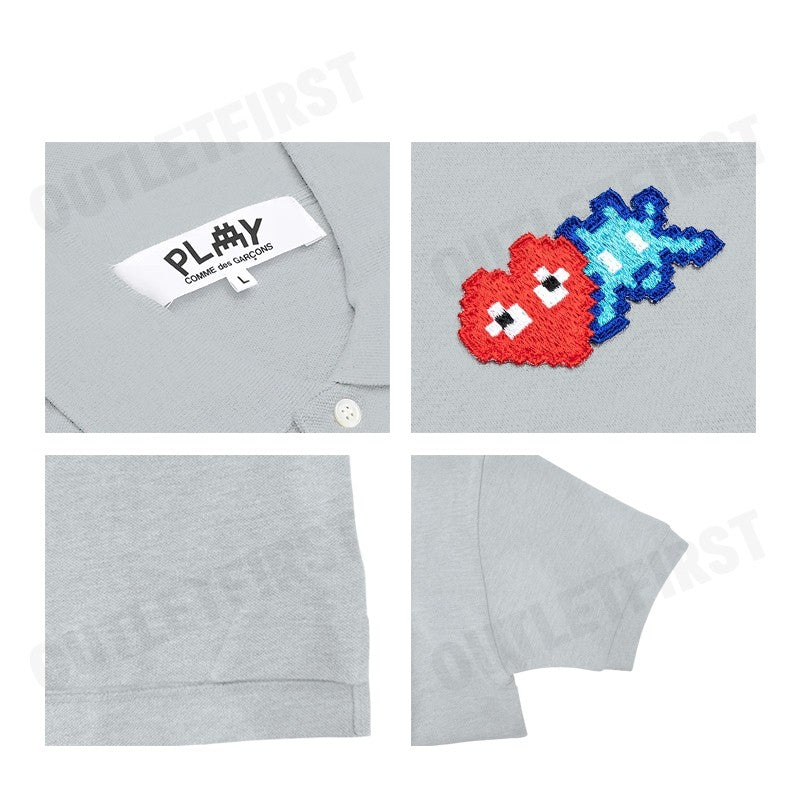 PLAY COMME DES GARÇONS รุ่น MEN POLO SHIRT CODE: AZ-T336 (GREY) เสื้อโปโลผู้ชาย เสื้อหัวใจสีแดงเอเลี่ยน เสื้อแขนสั้น