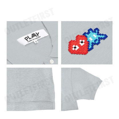 PLAY COMME DES GARÇONS รุ่น MEN POLO SHIRT CODE: AZ-T336 (GREY) เสื้อโปโลผู้ชาย เสื้อหัวใจสีแดงเอเลี่ยน เสื้อแขนสั้น