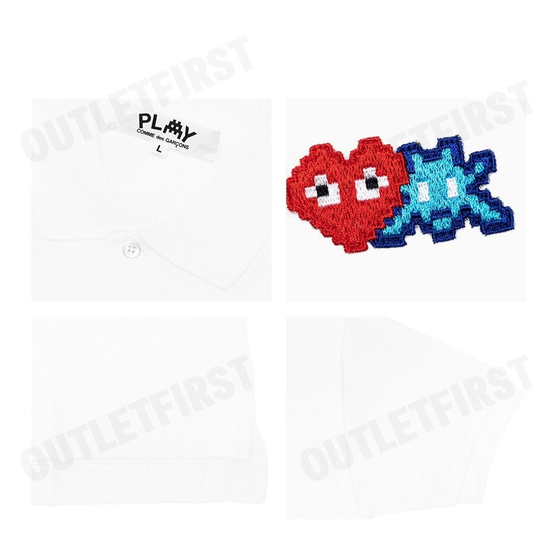 PLAY COMME DES GARÇONS รุ่น MEN POLO SHIRT CODE: AZ-T336 (WHITE) เสื้อโปโลผู้ชาย เสื้อหัวใจแดงเอเลี่ยน โปโลแขนสั้น