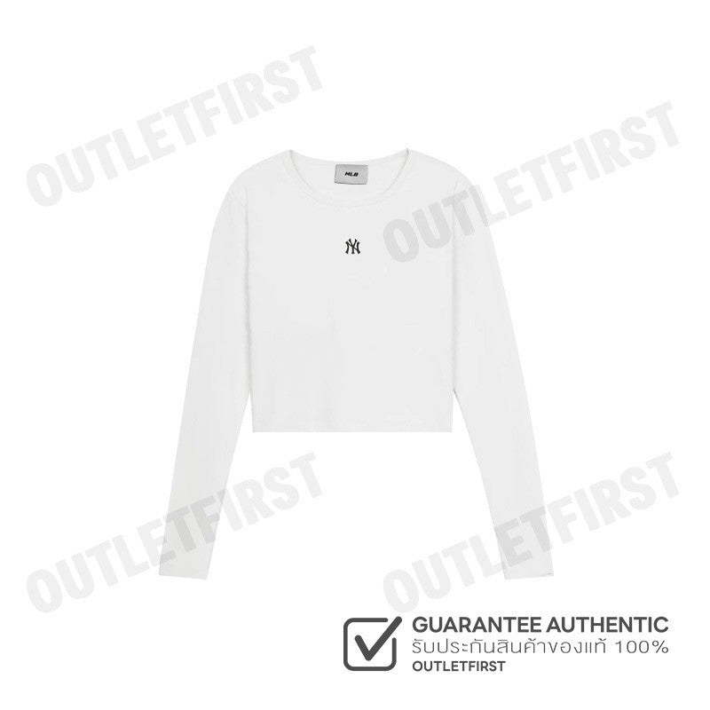 MLB รุ่น WOMEN'S BASIC SLIM FIT CROPPED LONG SLEEVE T-SHIRT CODE: 3FTSB0151 50IVS เสื้อครอปแขนยาวผู้หญิง เสื้อสีขาว