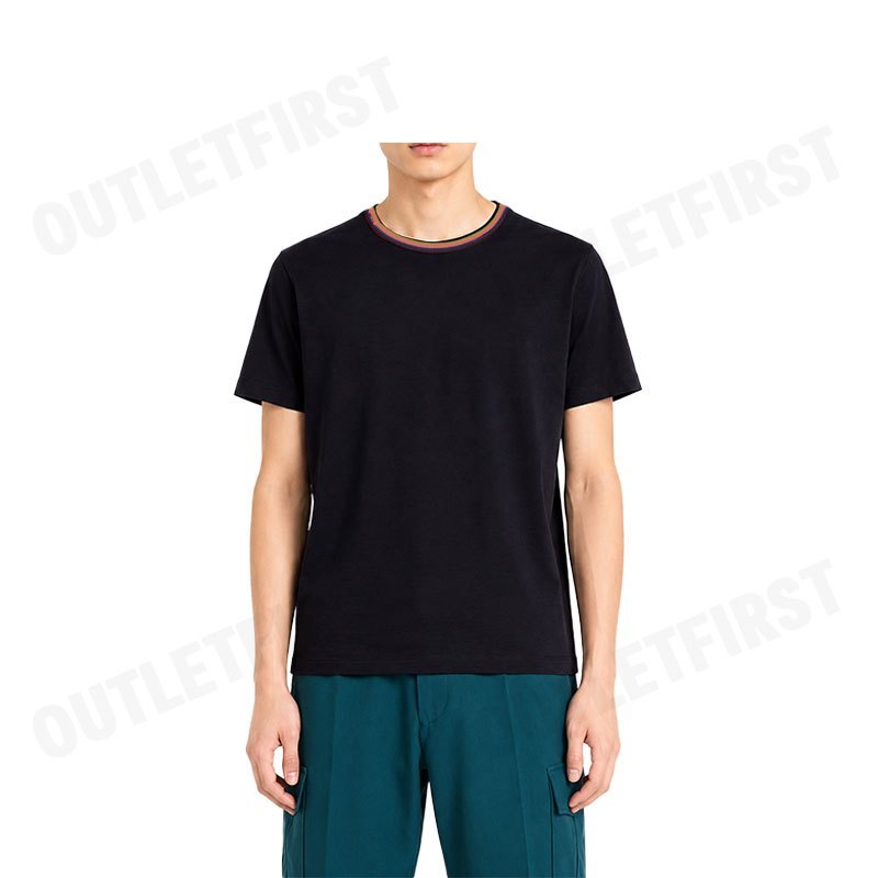 Paul Smith รุ่น 'Artist Stripe' Collar Cotton T-Shirt Code: M1R 697PS H00084 79 เสื้อยืดคอกลม เสื้อยืดผู้ชาย เสื้อสีดำ