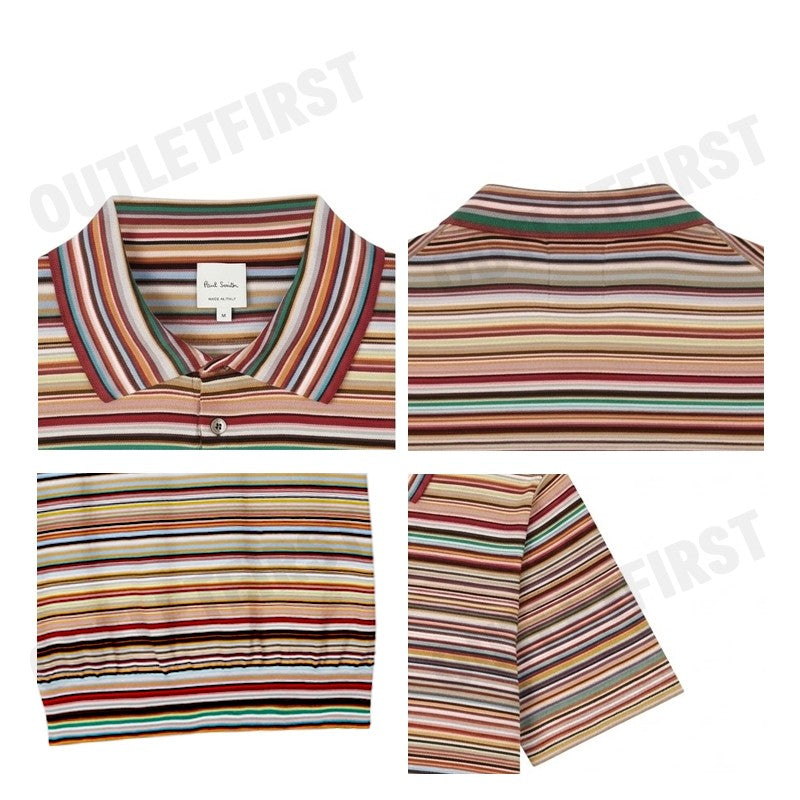 PAUL SMITH รุ่น MEN'S SIGNATURE STRIPE KNIT COTTON POLO SHIRT CODE: M1R 270Y P02682 92 เสื้อโปโล เสื้อแขนสั้น ผู้ชาย