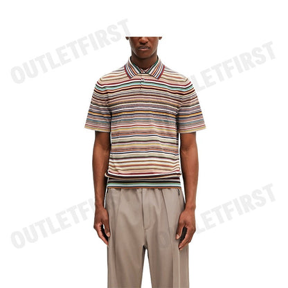 PAUL SMITH รุ่น MEN'S SIGNATURE STRIPE KNIT COTTON POLO SHIRT CODE: M1R 270Y P02682 92 เสื้อโปโล เสื้อแขนสั้น ผู้ชาย