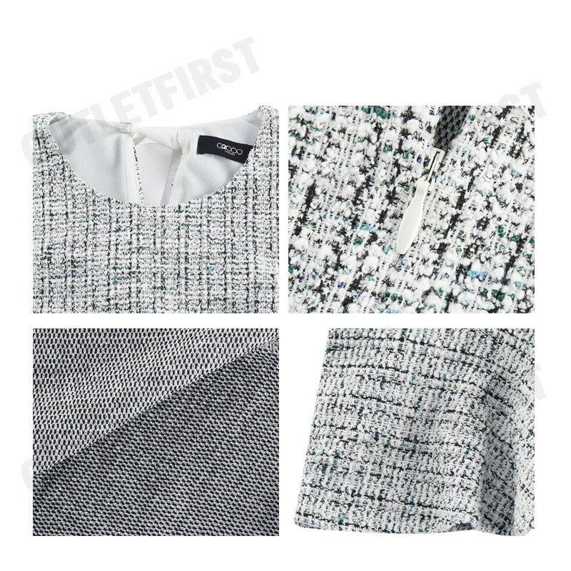 G2000 รุ่น WOMEN CLOTHING MERMAID HEM BOW BACK TWEED DRESS FIT & FLARE SHAPE CODE: 4623139601 ชุดเดรสผู้หญิง เดรสสีขาว
