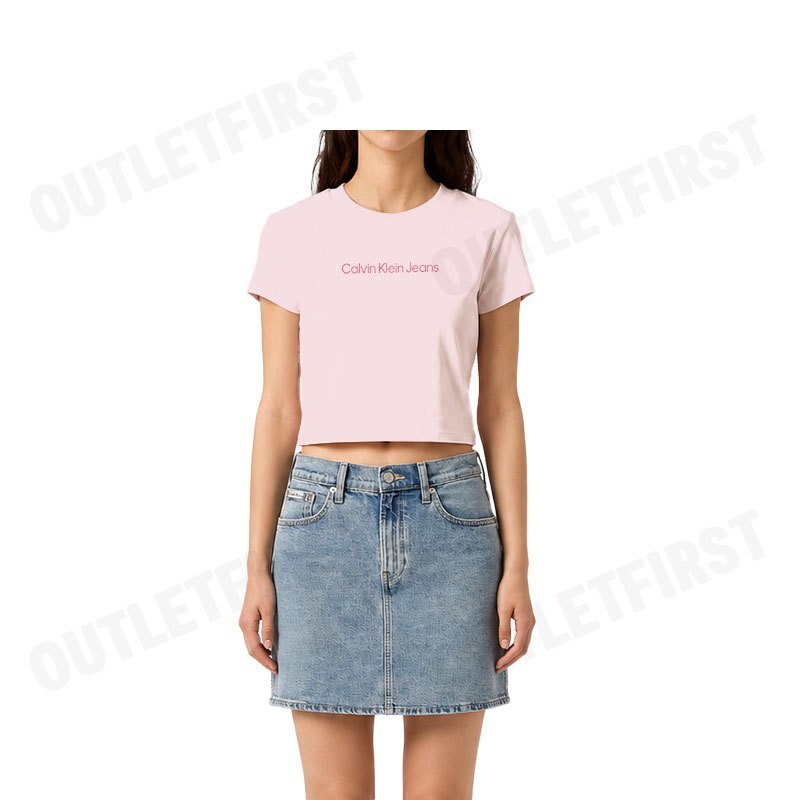 CALVIN KLEIN JEANS รุ่น WOMEN'S LOGO BABY CROP SHORT SLEEVE T-SHIRT CODE: 47AB817 V17 เสื้อครอป เสื้อแขนสั้น ผู้หญิง