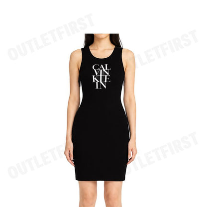 CALVIN KLEIN รุ่น LOGO GRAPHIC RIBBED TANK DRESS CODE: 44C203G UB1 ชุดเดรส เดรสแขนกุด เดรสผู้หญิง