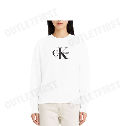 CALVIN KLEIN JEANS WOMEN'S MONOLOGO FRENCH TERRY RELAXED SWEATSHIRT COLOR WHITE CODE: 47B234G YAA