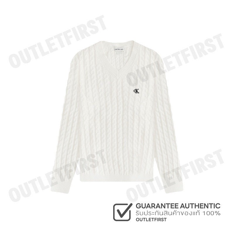 CALVIN KLEIN JEANS รุ่น MEN'S WINTER CASUAL COTTON SWEATER CODE: J326795 YBI เสื้อไหมพรม เสื้อผู้ชาย สีครีม