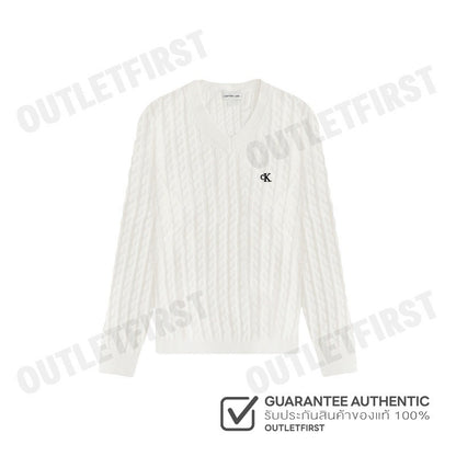 CALVIN KLEIN JEANS รุ่น MEN'S WINTER CASUAL COTTON SWEATER CODE: J326795 YBI เสื้อไหมพรม เสื้อผู้ชาย สีครีม