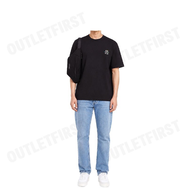 PS PAUL SMITH รุ่น 'ARTIST STRIPE' COLLAR COTTON T-SHIRT CODE: M2R 220X PP4704 79  เสื้อยืดคอกลม เสื้อผู้ชาย เสื้อสีดำ