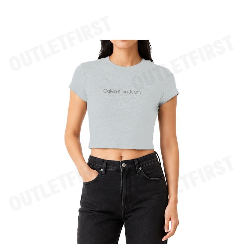 CALVIN KLEIN JEANS WOMEN'S LOGO BABY CROP SHORT SLEEVE T-SHIRT COLOR GREY CODE: 47AB817 P79