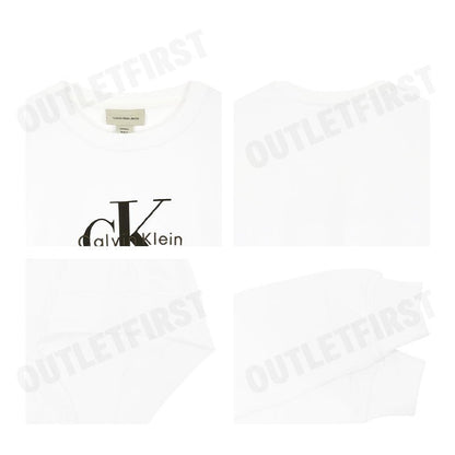 CALVIN KLEIN JEANS WOMEN'S MONOLOGO FRENCH TERRY RELAXED SWEATSHIRT COLOR WHITE CODE: 47B234G YAA