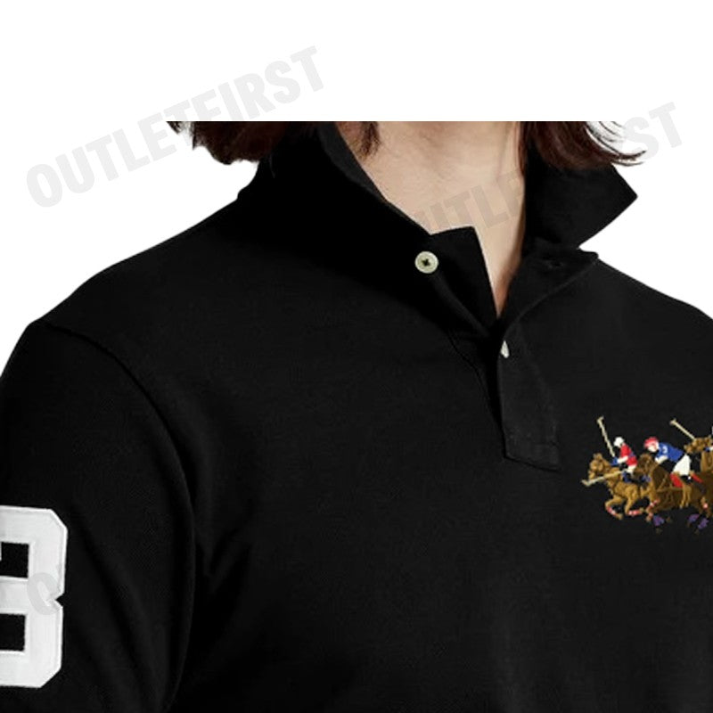 POLO RALPH LAUREN รุ่น CUSTOM SLIM FIT TRIPLE-PONY POLO SHIRT CODE: 710868798003 เสื้อโปโล เสื้อโปโลสีดำ โปโลแขนสั้น