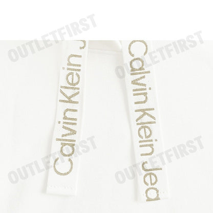 CALVIN KLEIN JEANS รุ่น WOMEN'S DRAWCORD HOODIE CODE: ZW02605 YBI เสื้อสเวตเตอร์ เสื้อผู้หญิง เสื้อสีครีม