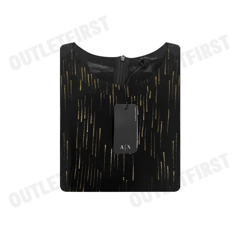 ARMANI EXCHANGE รุ่น WOMEN'S BLACK PATTERNED BLOUSE CODE: 6DYH44 YN2VZ 42AP เสื้อเบลาส์ผู้หญิง เสื้อสีดำ เสื้อแขนกุด
