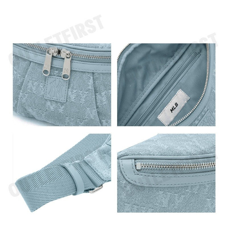 MLB รุ่น JACQUARD DENIM MONOGRAM BELT BAG CODE: 3AHSMD15N 50BLL กระเป๋าคาดเอว กระเป๋าคาดอก กระเป๋าเอ็มแอลบี