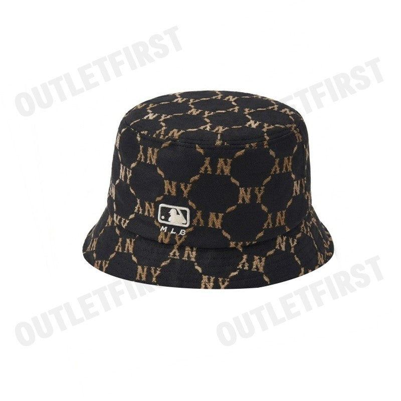 MLB รุ่น JACQUARD DIA MONOGRAM BUCKET HAT CODE: 3AHTM024N 50BKS หมวกบักเก็ต หมวกสีดำ หมวกNY