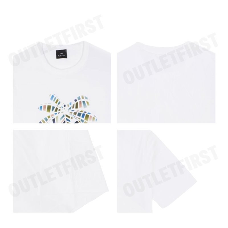 PS PAUL SMITH รุ่น MEN'S PALM TREE GRAPHIC T-SHIRT WHITE CODE: M2R 220X PP5073 01 เสื้อยืดคอกลม เสื้อยืดผู้ชาย เสื้อยืด