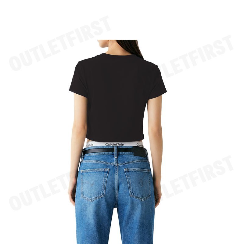 CALVIN KLEIN JEANS WOMEN'S LOGO BABY CROP SHORT SLEEVE T-SHIRT COLOR BLACK CODE: 47AB817 UB1