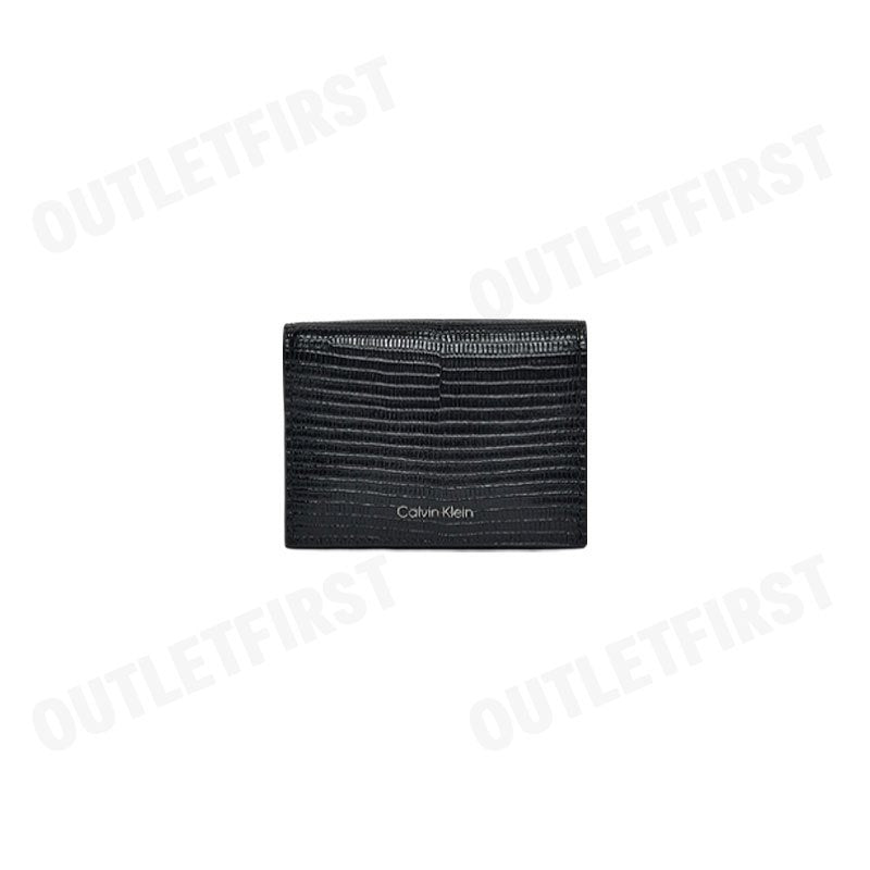 CALVIN KLEIN MEN'S LIZARD EMBOSSED LEATHER CARD WALLET COLOR BLACK CODE: 4D1101G UB1