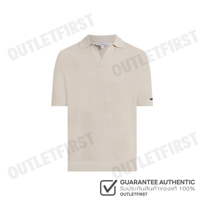 CALVIN KLEIN SWIMWEAR รุ่น OPEN KNIT BEACH POLO SHIRT CODE: KM00963 ACE เสื้อโปโลถัก เสื้อโปโลผู้ชาย เสื้อโปโลแขนสั้น