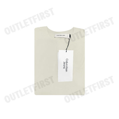 CALVIN KLEIN JEANS รุ่น MEN'S IVORY CK INTARSIA MIXED STITCH SWEATER CODE: J326453 PD7 เสื้อสเวตเตอร์ เสื้อผู้ชาย สีครีม