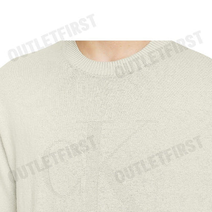 CALVIN KLEIN JEANS รุ่น MEN'S IVORY CK INTARSIA MIXED STITCH SWEATER CODE: J326453 PD7 เสื้อสเวตเตอร์ เสื้อผู้ชาย สีครีม