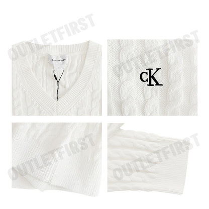 CALVIN KLEIN JEANS รุ่น MEN'S WINTER CASUAL COTTON SWEATER CODE: J326795 YBI เสื้อไหมพรม เสื้อผู้ชาย สีครีม