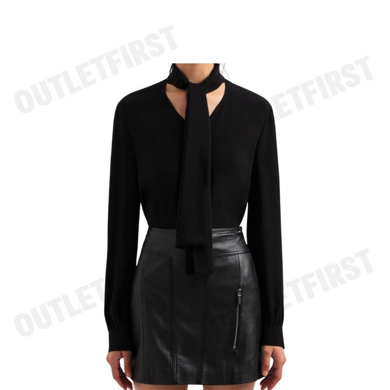 ARMANI EXCHANGE  รุ่น WOMEN'S CREPE DE CHINE SHIRT WITH BOW CODE: 6DYH04 YN6UZ 1200 เสื้อเบลาส์ผู้หญิง เสื้อสีดำ