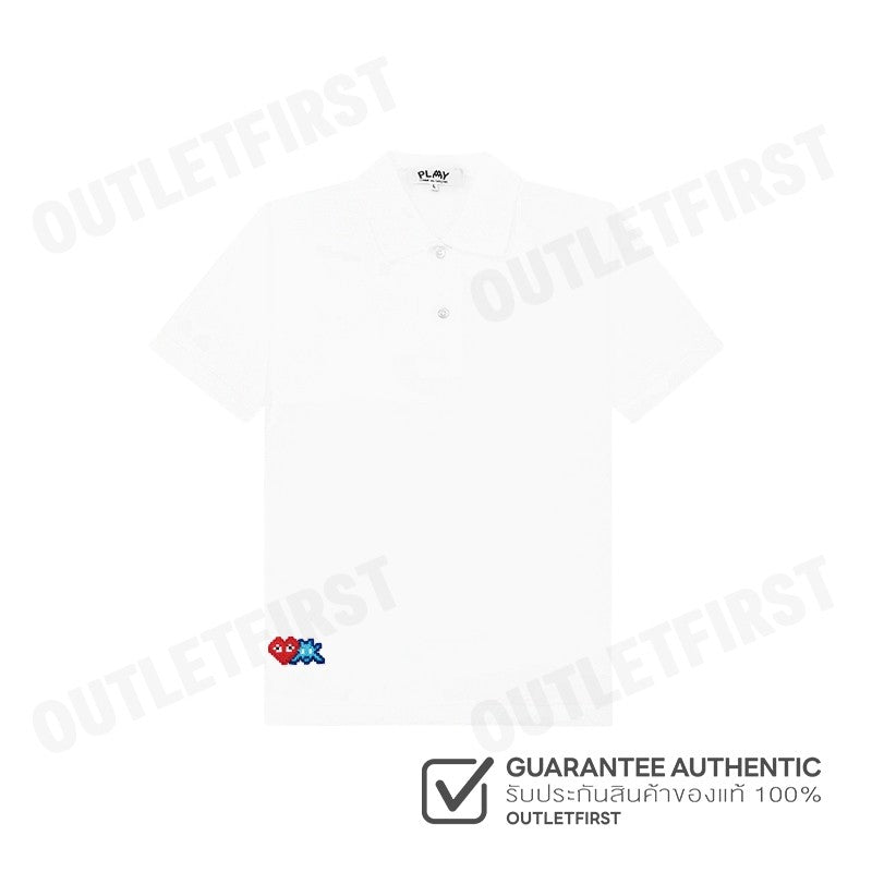PLAY COMME DES GARÇONS รุ่น MEN POLO SHIRT CODE: AZ-T336 (WHITE) เสื้อโปโลผู้ชาย เสื้อหัวใจแดงเอเลี่ยน โปโลแขนสั้น