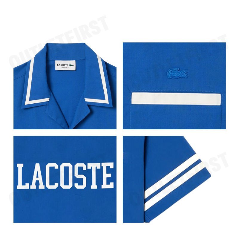 LACOSTE รุ่น MEN'S PRINT COTTON TWILL SHIRT CODE: CH7225 10 ITV เสื้อเชิ้ต เสื้อแขนสั้น เสื้อผู้ชาย