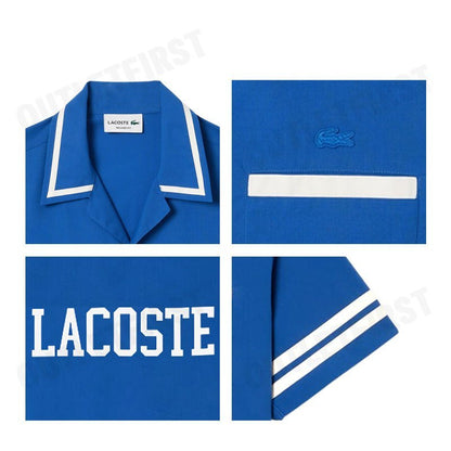 LACOSTE รุ่น MEN'S PRINT COTTON TWILL SHIRT CODE: CH7225 10 ITV เสื้อเชิ้ต เสื้อแขนสั้น เสื้อผู้ชาย