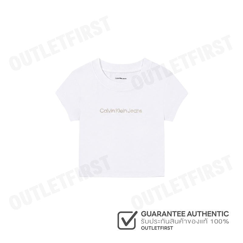 CALVIN KLEIN JEANS รุ่น WOMEN'S LOGO BABY CROP SHORT SLEEVE T-SHIRT CODE: 47AB817 YAA เสื้อครอป เสื้อผู้หญิง เสื้อสีขาว