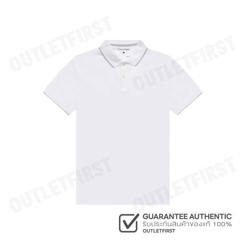 CALVIN KLEIN รุ่น MEN'S STRETCH PIQUE SOLID TIPPED SHORT SLEEVE POLO SHIRT CODE: 40FC261 YAA เสื้อโปโล เสื้อคอปก ผู้ชาย