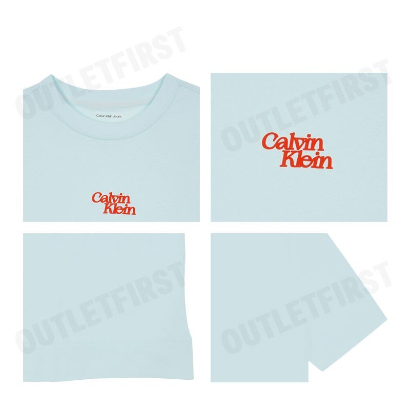 CALVIN KLEIN JEANS รุ่น FLOCKED LOGO GRAPHIC SLIM T-SHIRT CODE: 47B851G VWD เสื้อยืด เสื้อคอกลม เสื้อผู้หญิง