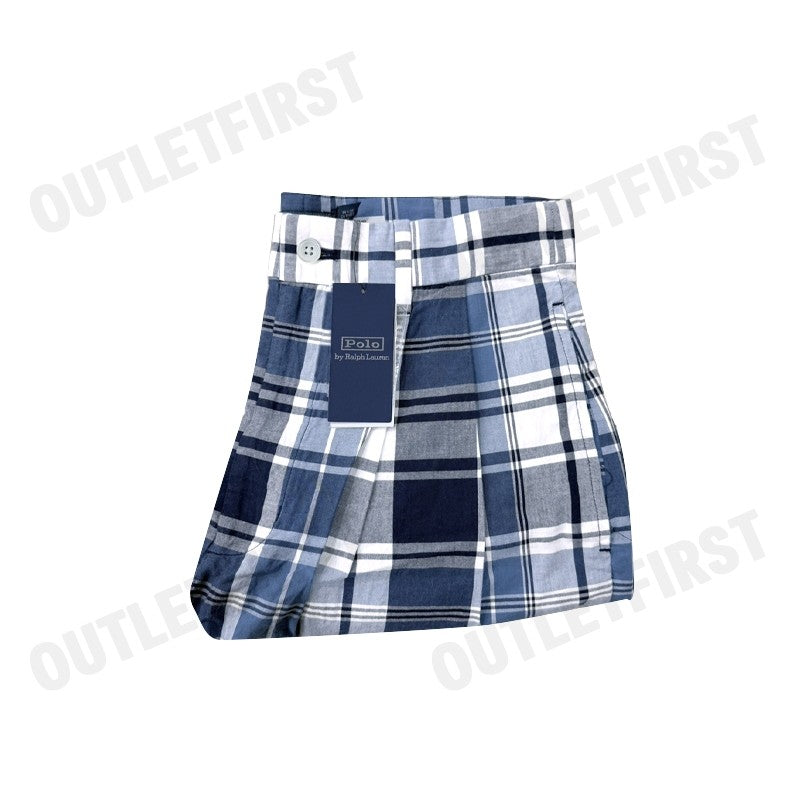 POLO RALPH LAUREN รุ่น PLAID PLEATED COTTON SHORT CODE: 211924807001 กางเกงขาสั้น กางเกงลายสก๊อต กางเกงผู้ชาย