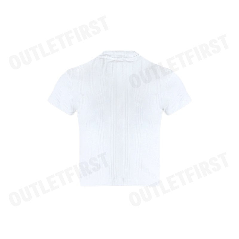 CALVIN KLEIN JEANS รุ่น VARIEGATED RIB KNIT HALF ZIP TOP CODE: J223564 YAF เสื้อยืดแขนสั้น เสื้อสีขาว เสื้อยืดผู้หญิง