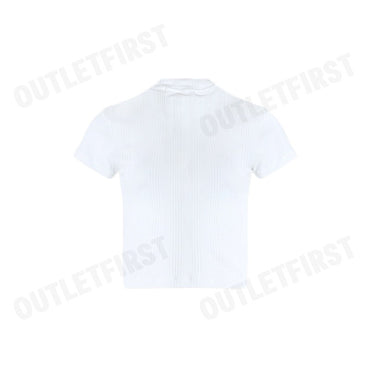 CALVIN KLEIN JEANS รุ่น VARIEGATED RIB KNIT HALF ZIP TOP CODE: J223564 YAF เสื้อยืดแขนสั้น เสื้อสีขาว เสื้อยืดผู้หญิง