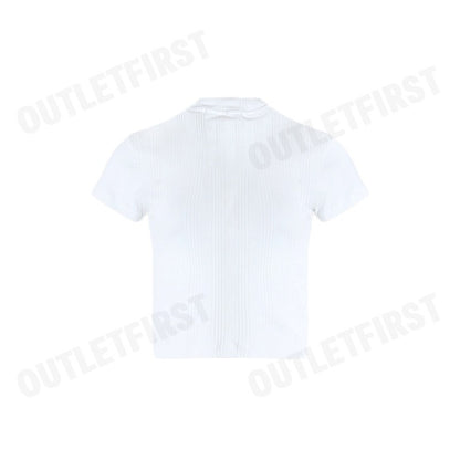 CALVIN KLEIN JEANS รุ่น VARIEGATED RIB KNIT HALF ZIP TOP CODE: J223564 YAF เสื้อยืดแขนสั้น เสื้อสีขาว เสื้อยืดผู้หญิง