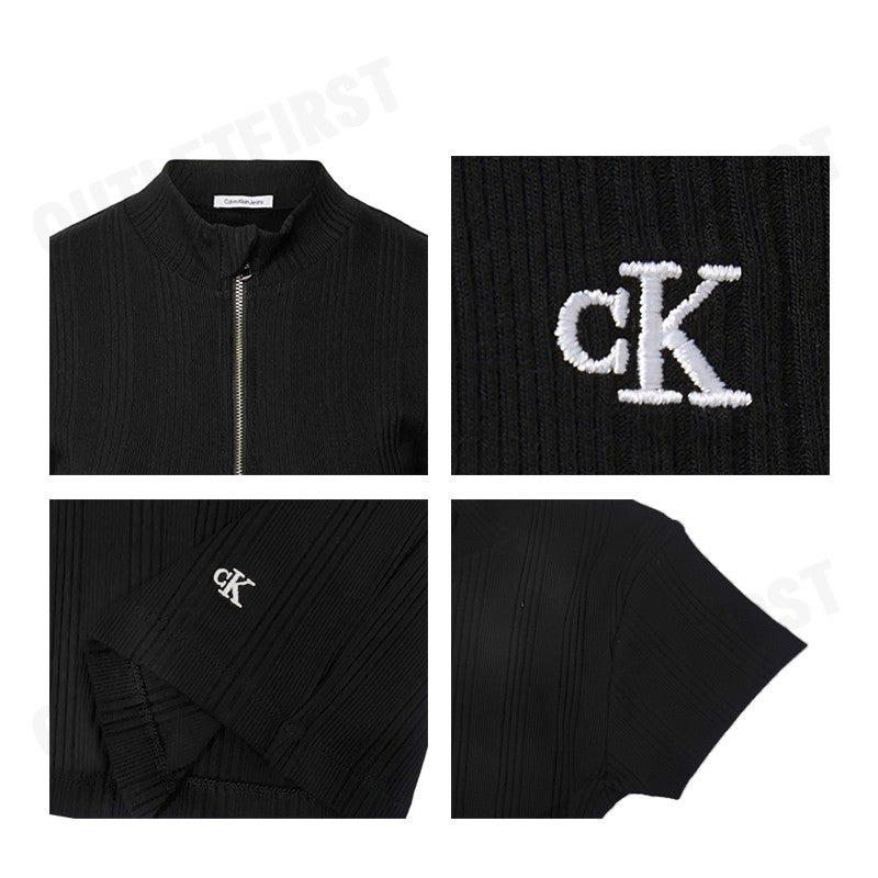 CALVIN KLEIN JEANS รุ่น VARIEGATED RIB KNIT HALF ZIP TOP CODE: J223564 BEH เสื้อยืดแขนสั้น เสื้อไหมพรม เสื้อยืดผู้หญิง