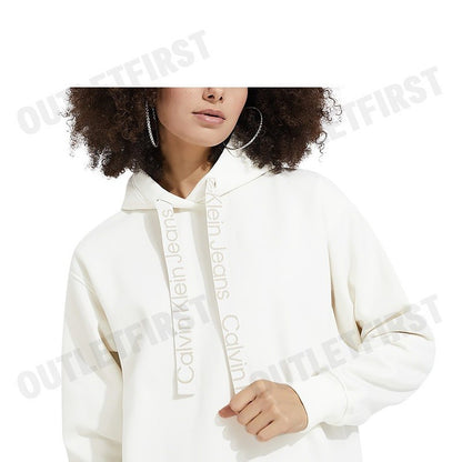 CALVIN KLEIN JEANS รุ่น WOMEN'S DRAWCORD HOODIE CODE: ZW02605 YBI เสื้อสเวตเตอร์ เสื้อผู้หญิง เสื้อสีครีม