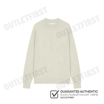 CALVIN KLEIN JEANS รุ่น MEN'S IVORY CK INTARSIA MIXED STITCH SWEATER CODE: J326453 PD7 เสื้อสเวตเตอร์ เสื้อผู้ชาย สีครีม