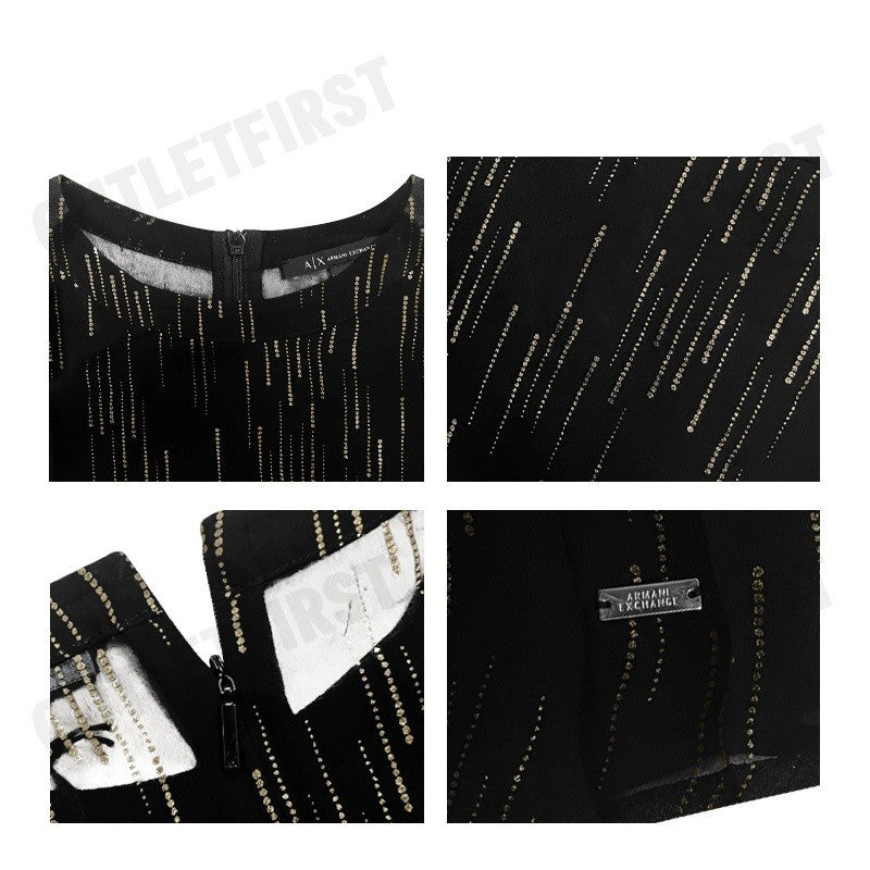 ARMANI EXCHANGE รุ่น WOMEN'S BLACK PATTERNED BLOUSE CODE: 6DYH44 YN2VZ 42AP เสื้อเบลาส์ผู้หญิง เสื้อสีดำ เสื้อแขนกุด