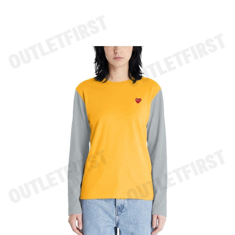 PLAY COMME DES GARÇONS รุ่น WOMEN LITTLE RED HEART LONG SLEEVE CODE: AZ-T315 (YELLOW/GREY) เสื้อยืดแขนยาวผู้หญิง