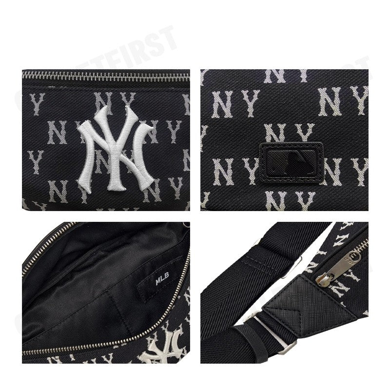 MLB รุ่น JACQUARD MONOGRAM NEW YORK YANKEES BELT BAG CODE: 3AHSM014N 50BKS กระเป๋าคาดเอว กระเป๋าคาดอก กระเป๋าสีดำ