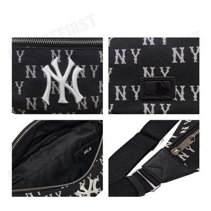 MLB รุ่น JACQUARD MONOGRAM NEW YORK YANKEES BELT BAG CODE: 3AHSM014N 50BKS กระเป๋าคาดเอว กระเป๋าคาดอก กระเป๋าสีดำ
