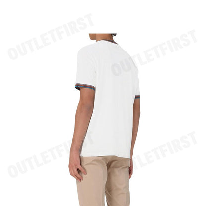 PS PAUL SMITH รุ่น MEN'S MERCERISED COTTON 'SIGNATURE STRIPE' TRIM T-SHIRT CODE: M1R 112Y M00088 01 เสื้อยืดคอกลม สีขาว