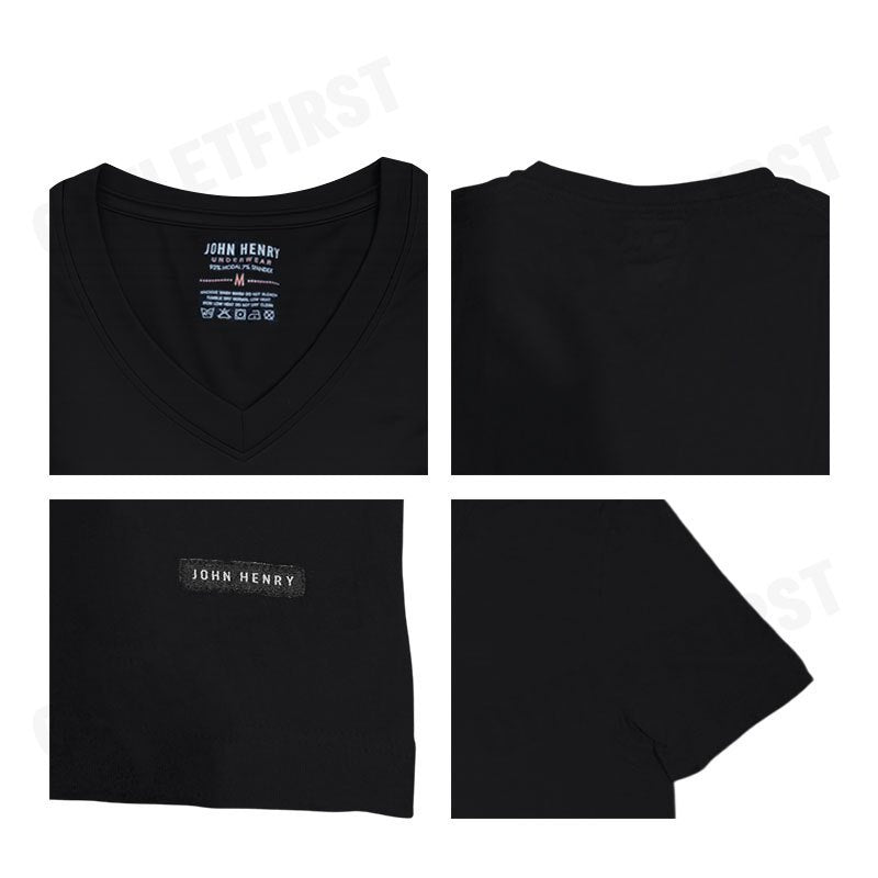 JOHN HENRY รุ่น UNDERWEAR T-SHIRT CODE: JU6MO002 (BLACK) เสื้อยืดคอวี เสื้อยืดคอกลมผู้ชาย เสื้อสีดำ เสื้อจอร์นเฮนรี่
